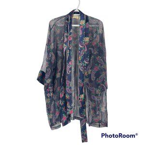 Vtg Victoria's Secret Gold Label Robe Blue Floral Paisley Sheer Kimono One Size